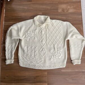 Vintage Cream Textured Hand Knit Sweater Women’s M